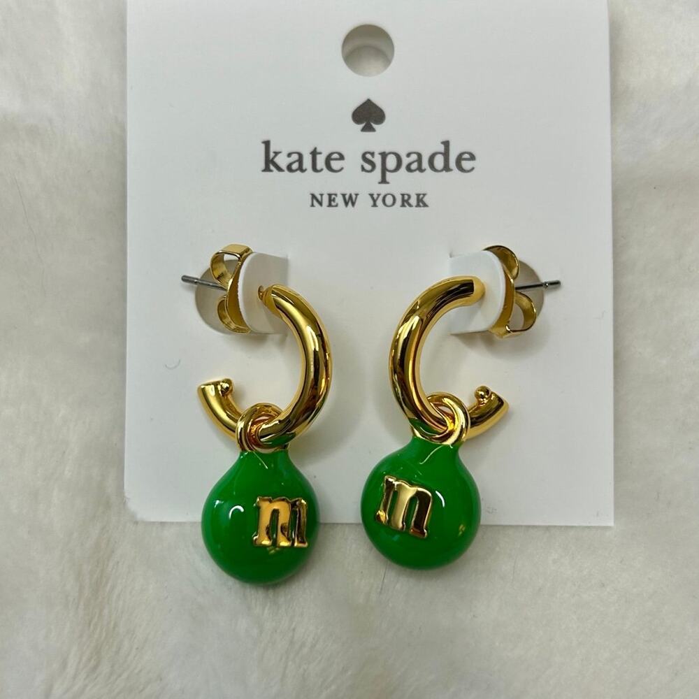 Kate Spade M&M's Green Charm Huggies Cuff Earrings